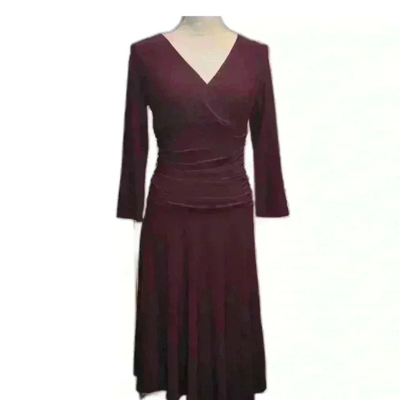 Rekucci Dresses & Skirts - Rekucci NWT Sz 6 Burgandy 3/4 Sleeve Fit-and-Flare Crossover Tummy Control Dress